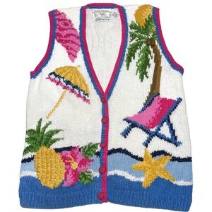 Vintage 3D Knit Sweater Vest Beach Theme Embellished Sz MP by Marisa‎ Christina
